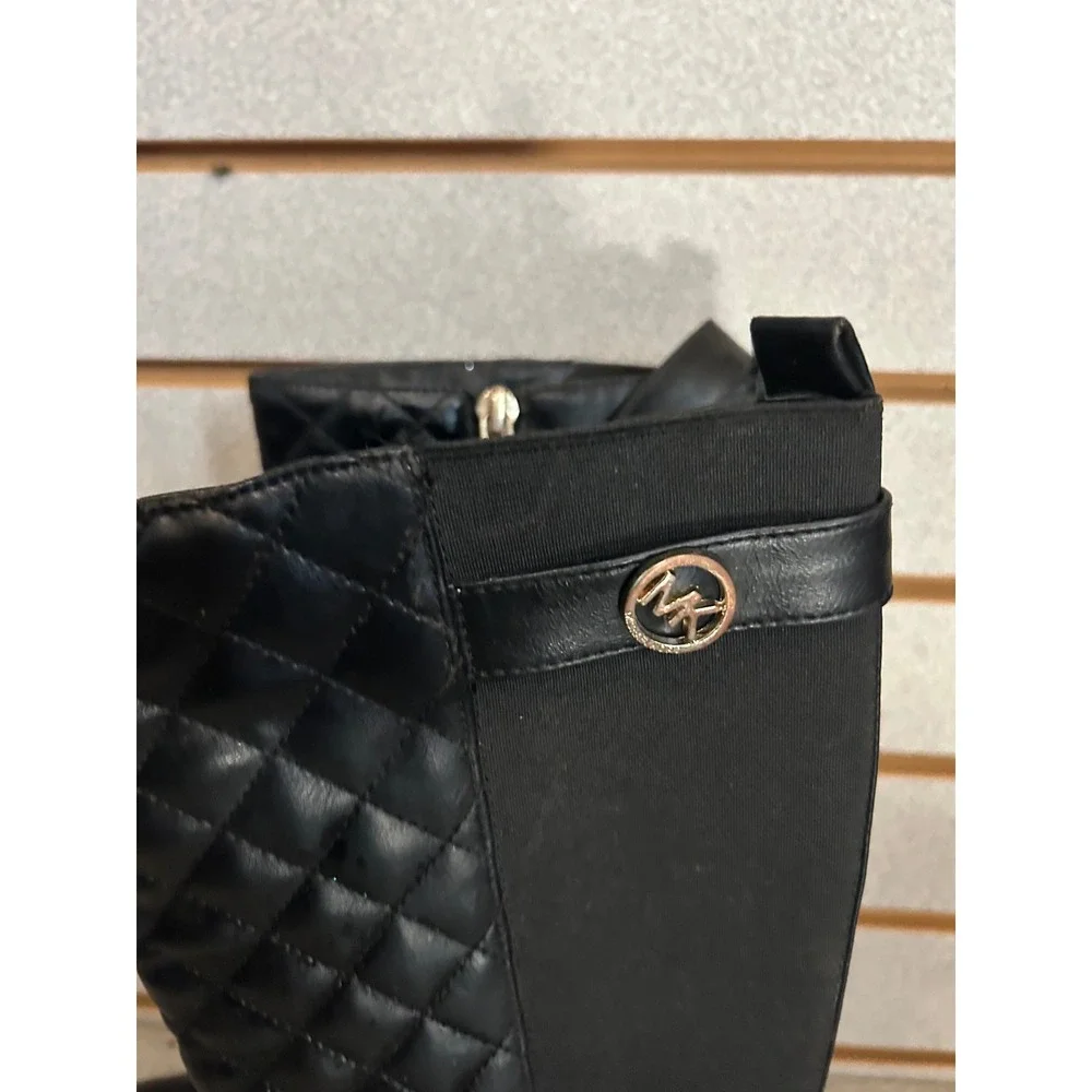Michael Kors Girls Black Quilted Shayla Riding Boots Size 3 Gold Buckle Logo